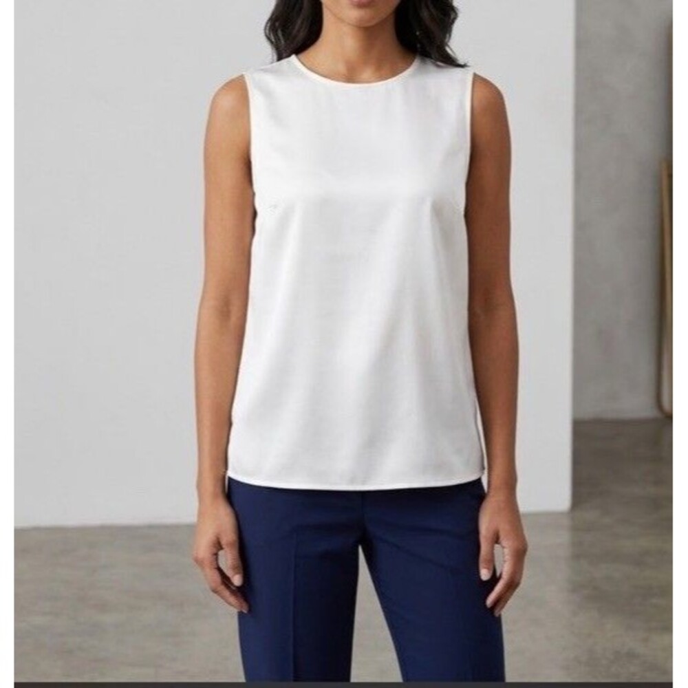 Kasper Top Womens SZ PL Petite White Satin Sleeveless Tank Blouse Going Out NWOT
